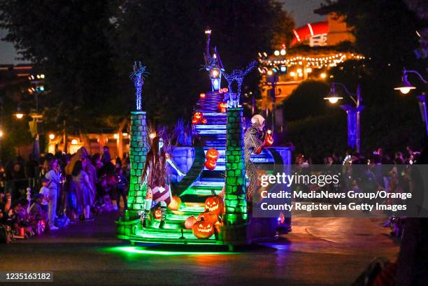 Anaheim, CA Jack Skellington and Sally, from Tim Burton's 1993 stop-motion Disney film The Nightmare Before Christmas, during the Frightfully Fun...