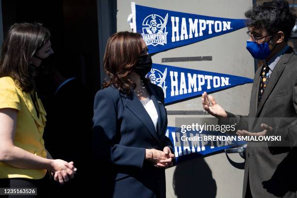 Vice President Kamala Harris tours Hampton University during a visit highlighting Historically black colleges and universities and science,...