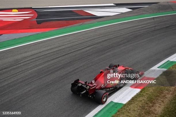 Ferrari's Monegasque driver Charles Leclerc drives during a qualifying session at the Autodromo Nazionale circuit in Monza, on September 10 ahead of...