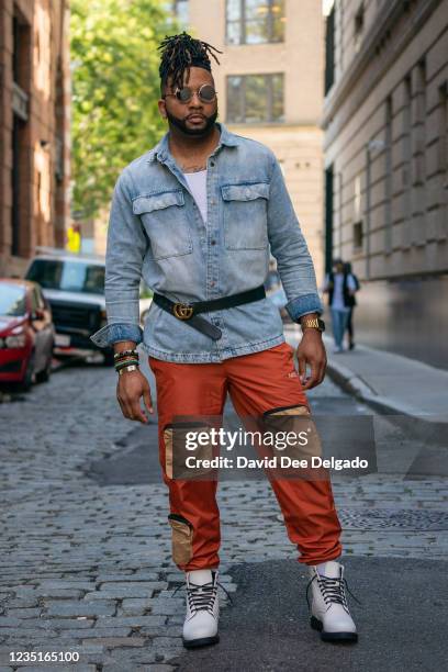 Monte Hammon is seen wearing head to toe Fashion Nova for Men at Spring Studios during New York Fashion Week on September 10, 2021 in New York City.