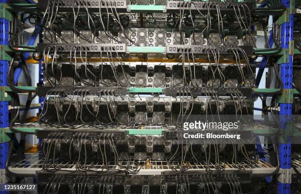 Cryptocurrency mining machines at a Canada Computational Unlimited Inc. Computation center in Joliette, Quebec, Canada, on Friday, Sept. 10, 2021....