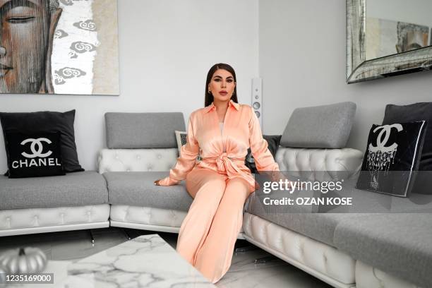 Afghan pop star Aryana Sayeed poses during an interview in Istanbul on September 8, 2021. - Afghan pop star Aryana Sayeed recalls asking her fiance...