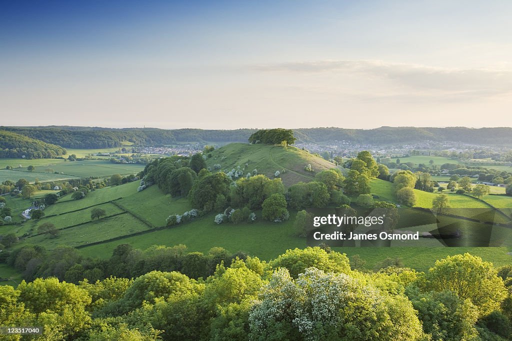 Downham Hill from Uley Bury. The Cotswolds. Gloucestershire. England. UK.