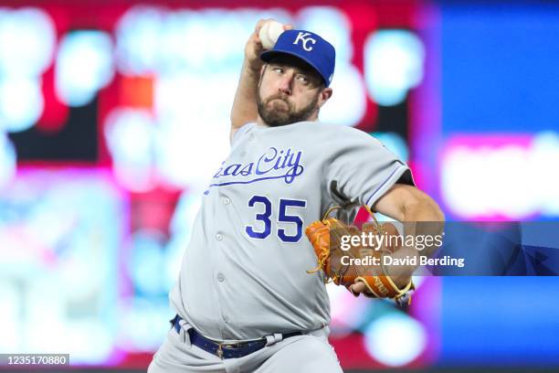 Greg Holland of the Kansas City Royals delivers a pitch against the Minnesota Twins in the 11th inning of the game at Target Field on September 10,...