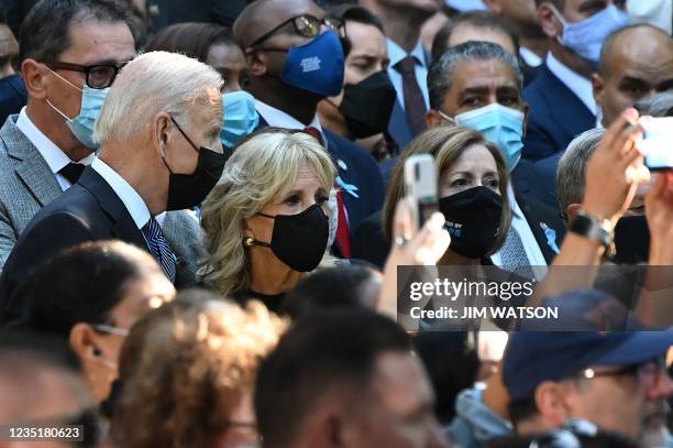 President Joe Biden , US First Lady Jill Biden and US Speaker Nancy PelosiD-CA, attend a ceremony commemorating the 20th anniversary of the 9/11...