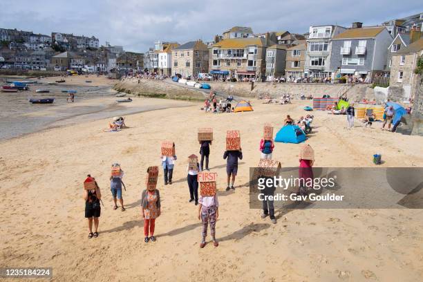 First Homes Not Second Homes protest on the 11th of September 2021 in St Ives, Cornwall, United Kingdom. First NOT Second Homes launched the campaign...