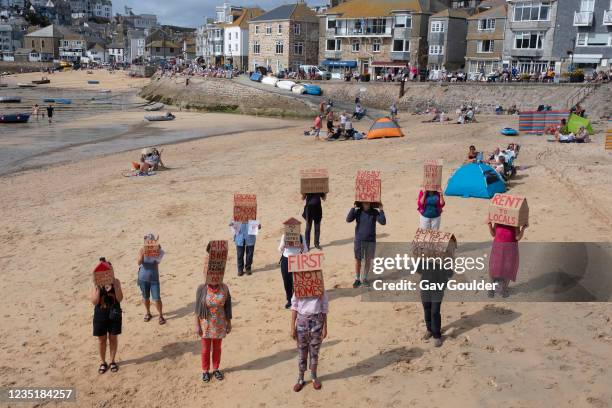 First Homes Not Second Homes protest on the 11th of September 2021 in St Ives, Cornwall, United Kingdom. First NOT Second Homes launched the campaign...