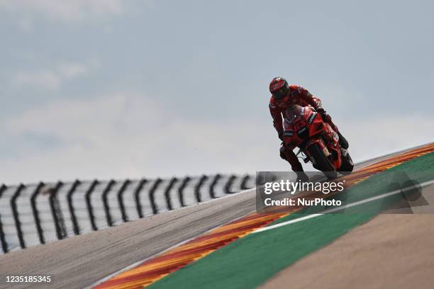 Francesco Bagnaia of Italy and Ducati Lenovo Team Ducati during the qualifying of Gran Premio TISSOT de Aragon at Motorland Aragon Circuit on...