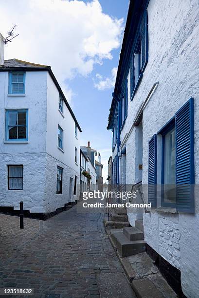 the digey, a backstreet in st. ives with tightly packed whitewashed stone cottages, typical of the fishing town on the cornish coast - st ives stock-fotos und bilder