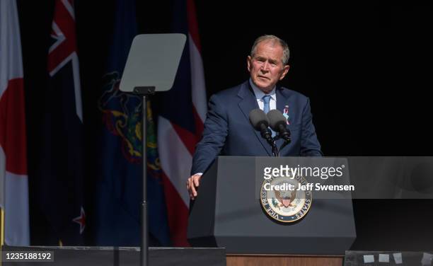 Former President George W Bush speaks at the 20th Anniversary remembrance of the September 11, 2001 terrorist attacks at the Flight 93 National...