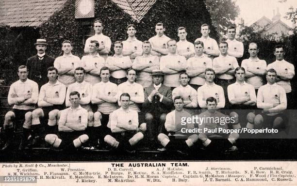 Vintage postcard featuring the Australia Wallabies Rugby Union team, captained by Herbert Moran , during their first Tour of the British Isles, in...