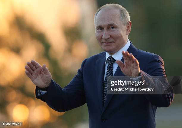 Russian President Vladimir Putin attends the opening ceremony of the monument to Prince Alexander Nevsky and His Guard at the supposed location of...
