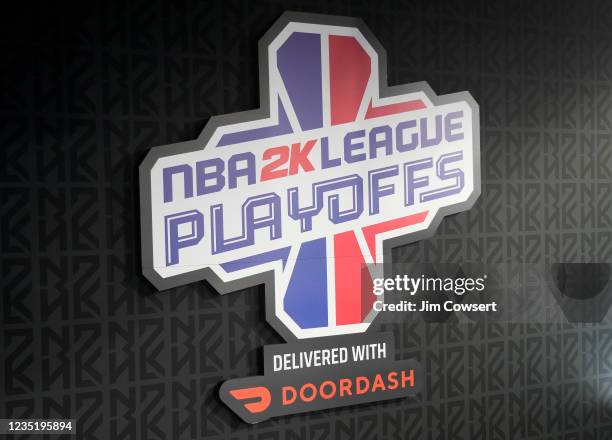 Signage during the Jazz Gaming game against the Blazers Gaming during the 2021 NBA 2K League Playoffs on August 26, 2021 in Dallas, Texas at the Mavs...