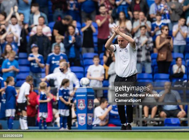 Ipswich Town's manager Paul Cook applauds the home fans during the Sky Bet League One match between Ipswich Town and Bolton Wanderers at Portman Road...