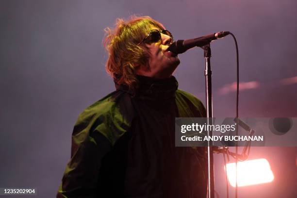 Liam Gallagher headlines the main stage during the TRNSMT Festival on Glasgow Green in the centre of Glasgow, Scotland on September 11 the second day...