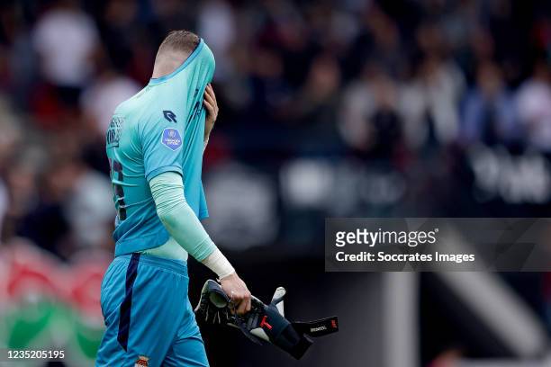 Jorn Brondeel of Willem II leaves the pitch after a red card during the Dutch Eredivisie match between NEC Nijmegen v Willem II at the Goffert...