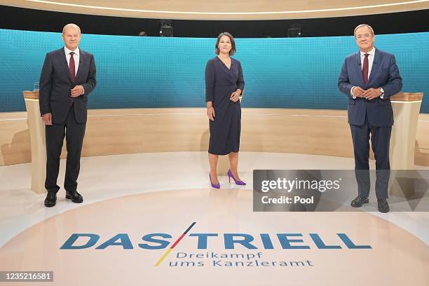 Armin Laschet, leader of the German Christian Democrats and CDU/CSU, Olaf Scholz of the Social Democrats and Annalena Baerbock of the Greens Party...