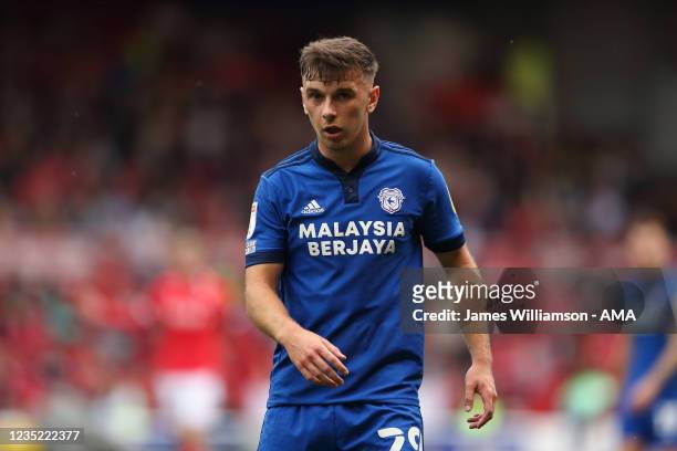 Mark Harris of Cardiff City during the Sky Bet Championship match between Nottingham Forest and Cardiff City at City Ground on September 11, 2021 in...