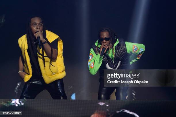 Takeoff and Offset of Migos perform during Day 3 of Wireless Festival 2021 at Crystal Palace on September 12, 2021 in London, England.