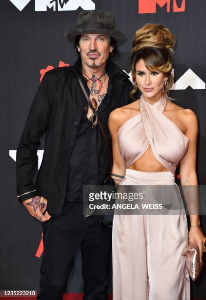 Musician Tommy Lee and Brittany US internet personality Brittany Furlan arrive for the 2021 MTV Video Music Awards at Barclays Center in Brooklyn,...