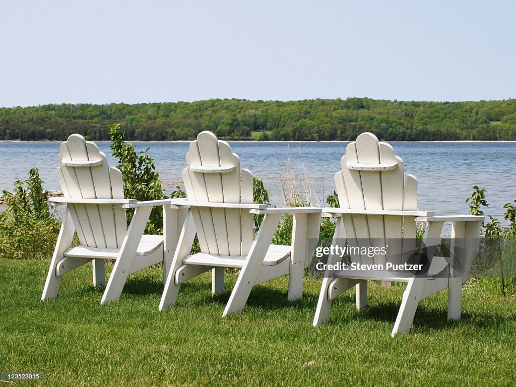 3 Adirondack chair facing lake