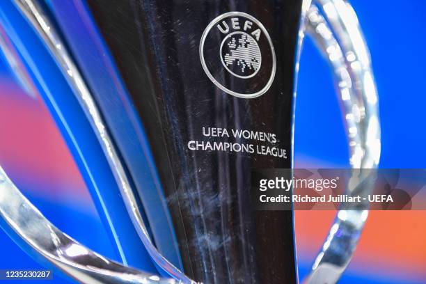 View of the UEFA Women's Champions League trophy during the UEFA Women's Champions League 2021/22 Groups Stage Draw at the UEFA headquarters, The...