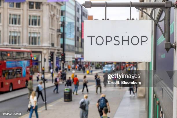 Pedestrians pass the closed Topshop store on Oxford Street in central London, U.K, on Monday, Sept. 13, 2021. While the initial frenzy to return to...