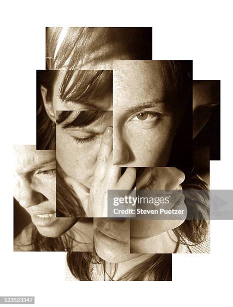 montage portrait of a woman - black and white portrait woman stockfoto's en -beelden