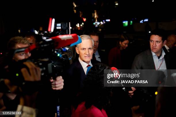 Labor leader Jonas Gahr Store makes his way to the Labor Party's election event in Folkets Hus in Oslo on September 13, 2021 ahead of the announcing...