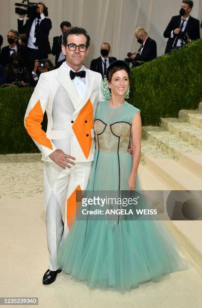 Israeli businessman chief executive of Instagram Adam Mosseri and his wife Monica arrive for the 2021 Met Gala at the Metropolitan Museum of Art on...