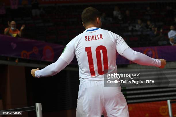 Michal Seidler of Czech Republic celebrates after scoring a goal during the FIFA Futsal World Cup 2021 group D match between Panama and Czech...