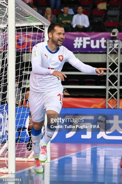 Michal Seidler of Czech Republic celebrates after scoring a goal during the FIFA Futsal World Cup 2021 group D match between Panama and Czech...