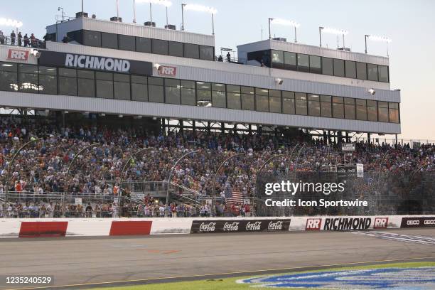 Fans fill the stands during the Federated Auto Parts 400 Salute to First Responders NASCAR Cup Series Playoff Race on September 11 at the Richmond...