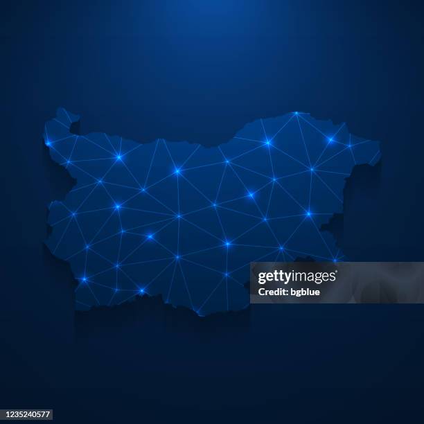 bulgaria map network - bright mesh on dark blue background - sofia stock illustrations