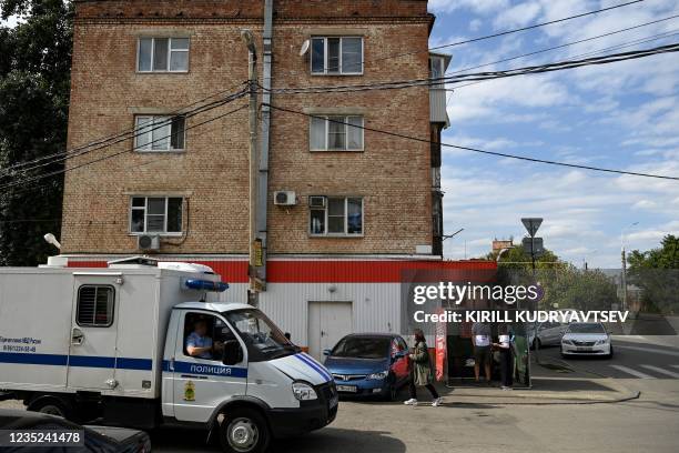 Activists run a campaign event for Andrei Pivovarov, former head of the exiled Kremlin critic Mikhail Khodorkovsky's pro-democracy group Open Russia...