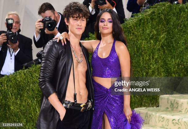 Canadian singer Shawn Mendes and Cuban-American singer Camila Cabello arrive for the 2021 Met Gala at the Metropolitan Museum of Art on September 13,...