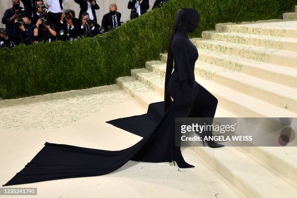 Socialite Kim Kardashian arrives for the 2021 Met Gala at the Metropolitan Museum of Art on September 13, 2021 in New York. - This year's Met Gala...