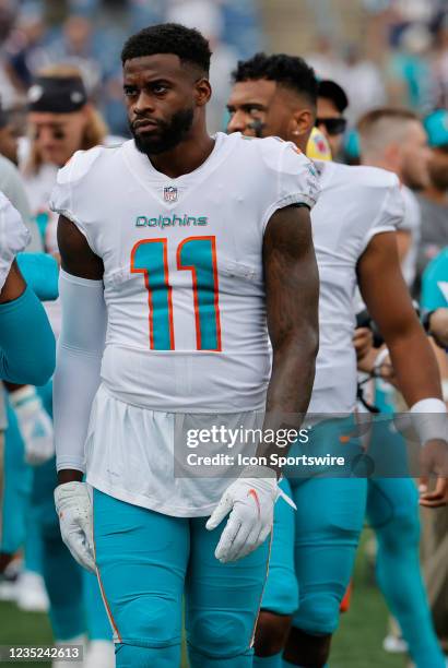 Miami Dolphins wide receiver DeVante Parker during a game between the New England Patriots and the Miami Dolphins on September 12 at Gillette Stadium...
