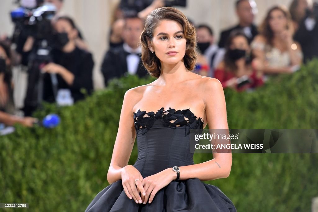 US fashion model Kaia Gerber arrives for the 2021 Met Gala at the ...
