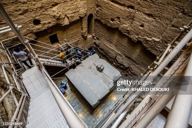 This picture taken on September 14, 2021 shows a view of a part of the south tomb of the third dynasty Ancient Egyptian king Djoser at the...