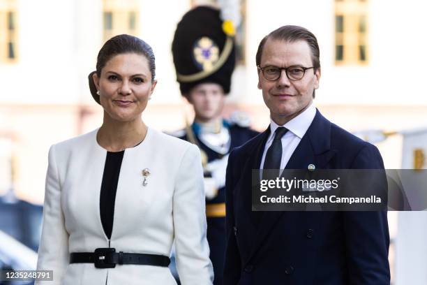 Crown Princess Victoria of Sweden and Prince Daniel of Sweden attend a ceremony in connection with opening of the Swedish Parliament for the 2021/22...