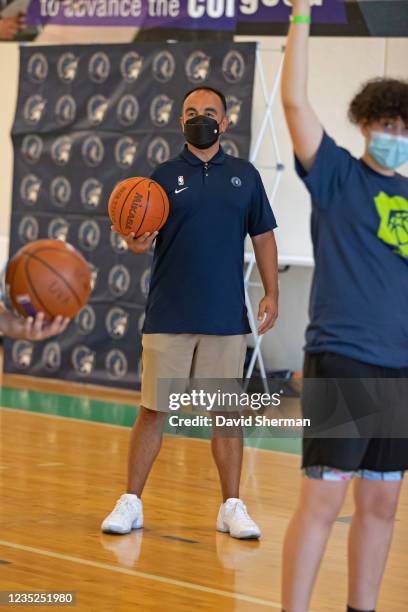 Minnesota Timberwolves President of Basketball Operations Gersson Rosas participates in a Hispanic-youth focused basketball clinic led by the...