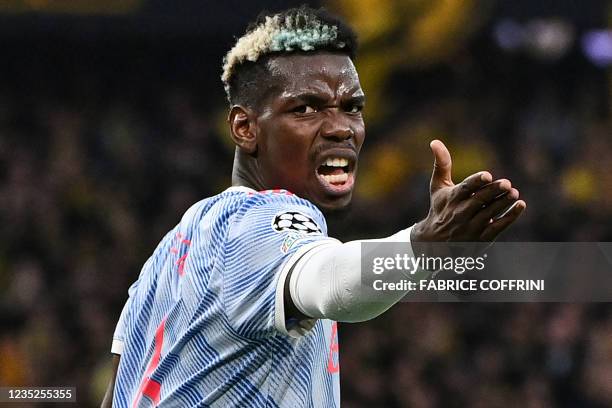 Manchester United's French midfielder Paul Pogba reacts during the UEFA Champions League Group F football match between Young Boys and Manchester...