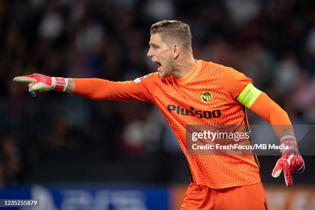 Young Boys goalkeeper David von Ballmoos reacts during the UEFA Champions League group F match between BSC Young Boys and Manchester United at...