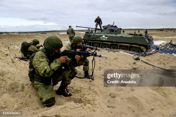 Russian and Belarusian troops take part in the Zapad-2021 military exercise in Brest region in Belarus on September 14, 2021.