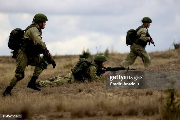 Russian and Belarusian troops take part in the Zapad-2021 military exercise in Brest region in Belarus on September 14, 2021.