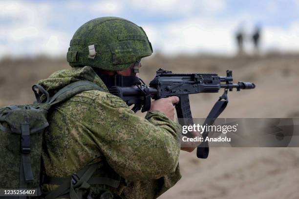 Russian and Belarusian troops take part in the Zapad-2021 military exercise in Brest region in Belarus on September 14, 2021.