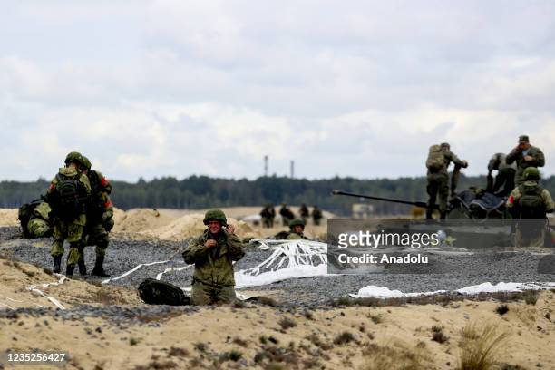 Russian and Belarusian troops take part in the Zapad-2021 military exercise in Brest region in Belarus on September 14, 2021.