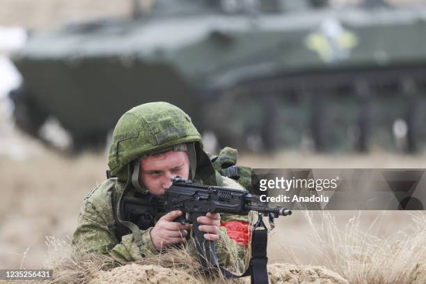 Russian and Belarusian troops take part in the Zapad-2021 military exercise in Brest region in Belarus on September 14, 2021.