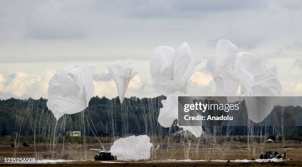 Russian and Belarusian troops take part in the Zapad-2021 military exercise in Brest region in Belarus on September 14, 2021. Approximately 30...